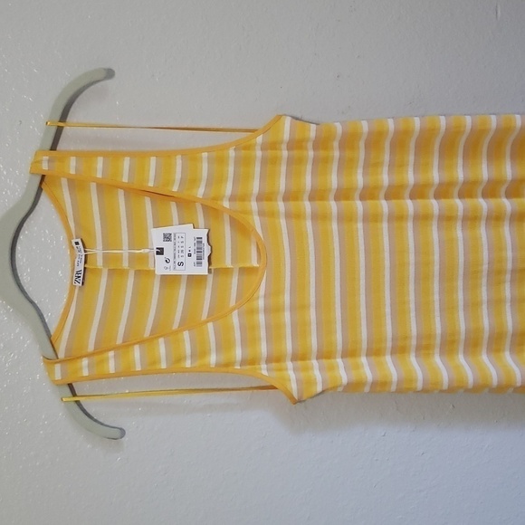 Nwt Zara Yellow Striped Maxi racerback Dress, Size S - Picture 5 of 13